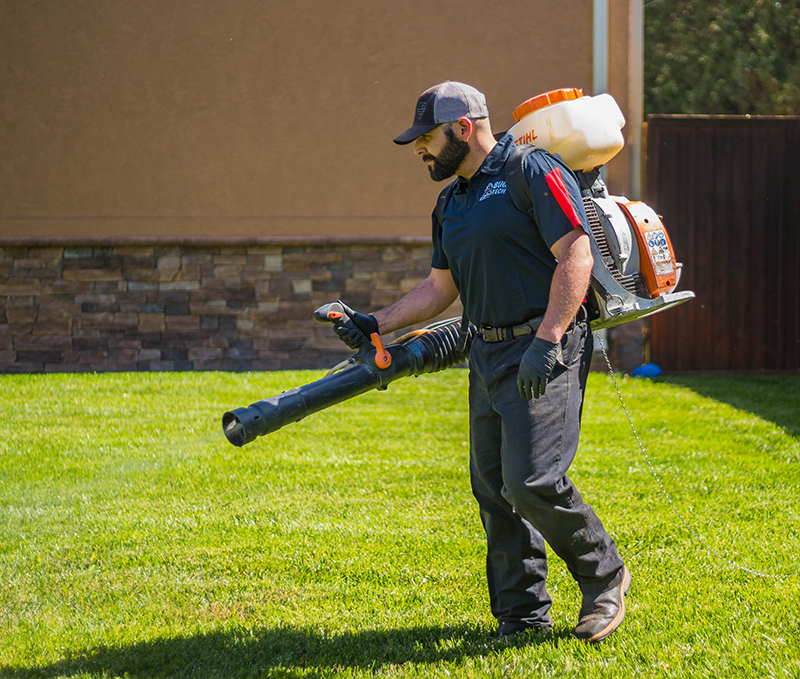 Technician spraying outside